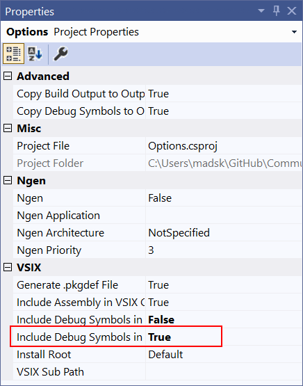 Include the PDB file in the VSIX container