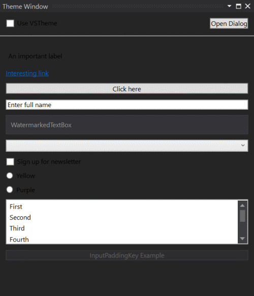 Un-themed UI in the Dark theme