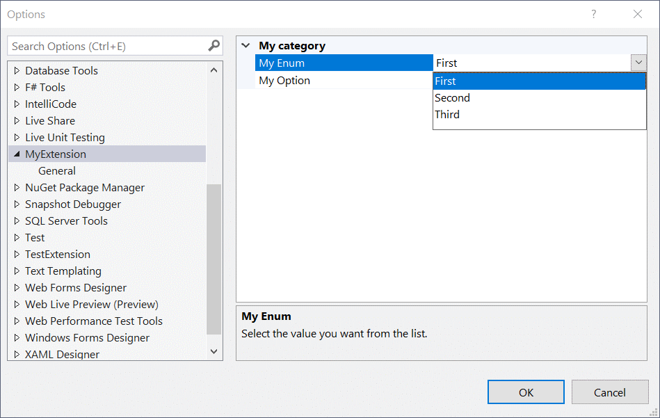 Dropdown with enum values on the options page