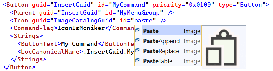 VSCT icon IntelliSense